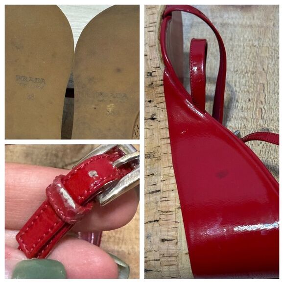 PRADA Wedge Cork Sandals Leather Platform Heels Bliss Rosso Sz 38 EU 8B US Italy - Picture 6 of 12